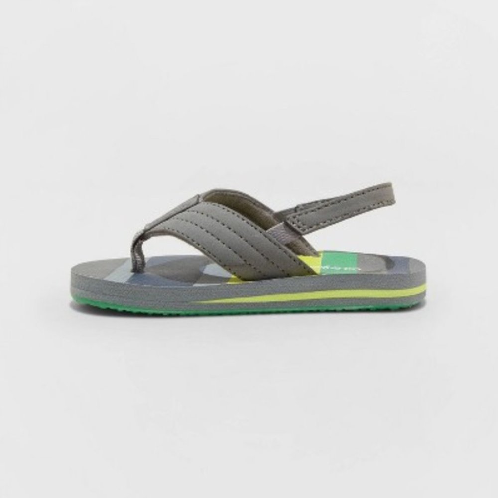 Cat & Jack Ash Flip Flop Sandals Green/Gray Stripe L 9-10 - Picture 3 of 8